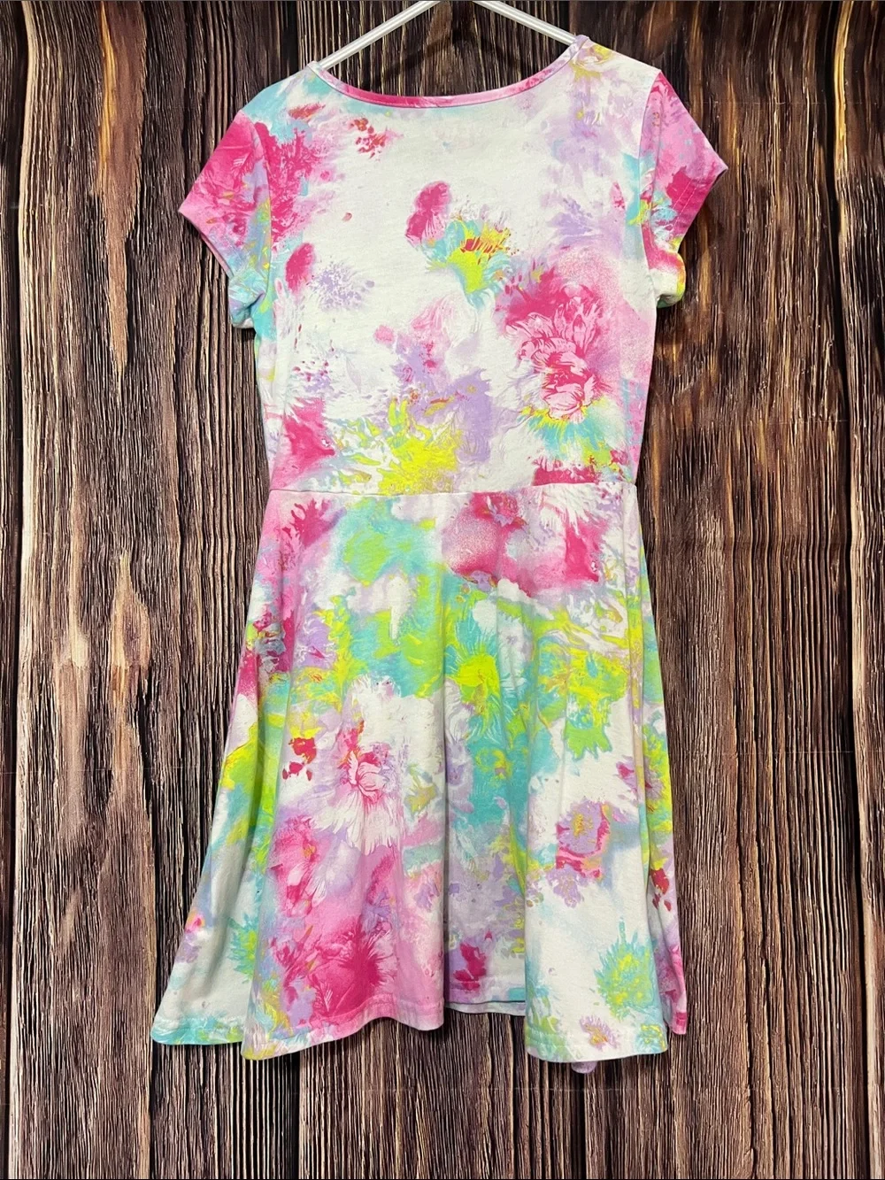 The Children's Place Pink Yellow Blue Floral Tie-Dye Skater Dress - Picture 4 of 5